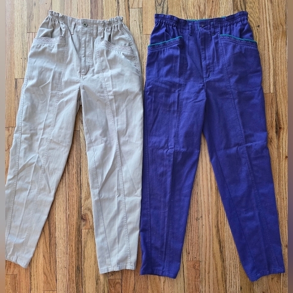 Set Of 2 Code Nouveau Pants Size 5 Purple & Khaki Early 90s Vintage - Picture 1 of 7